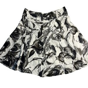 Grace 100% Linen Artsy Neutral Watercolor Floral Skirt Women 12‎ Everyday Summer